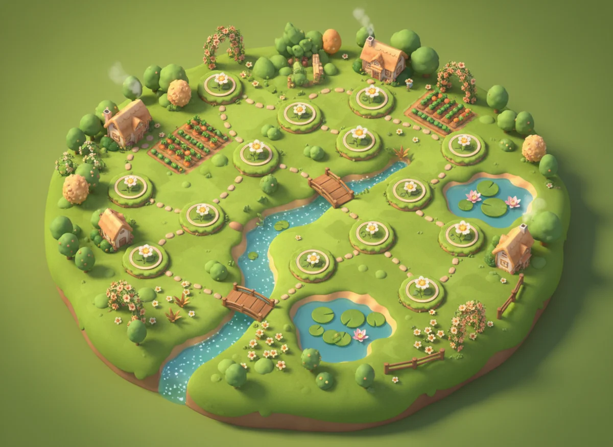 Grove Plot world map with winding garden paths